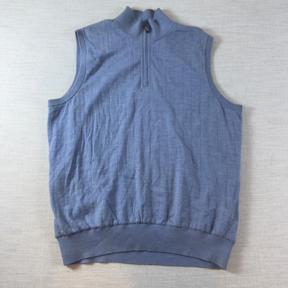 NWT Bobby Jones Mens XL Blue Extrafine Merino Wool 1/4 Zip Sweater Vest AS IS